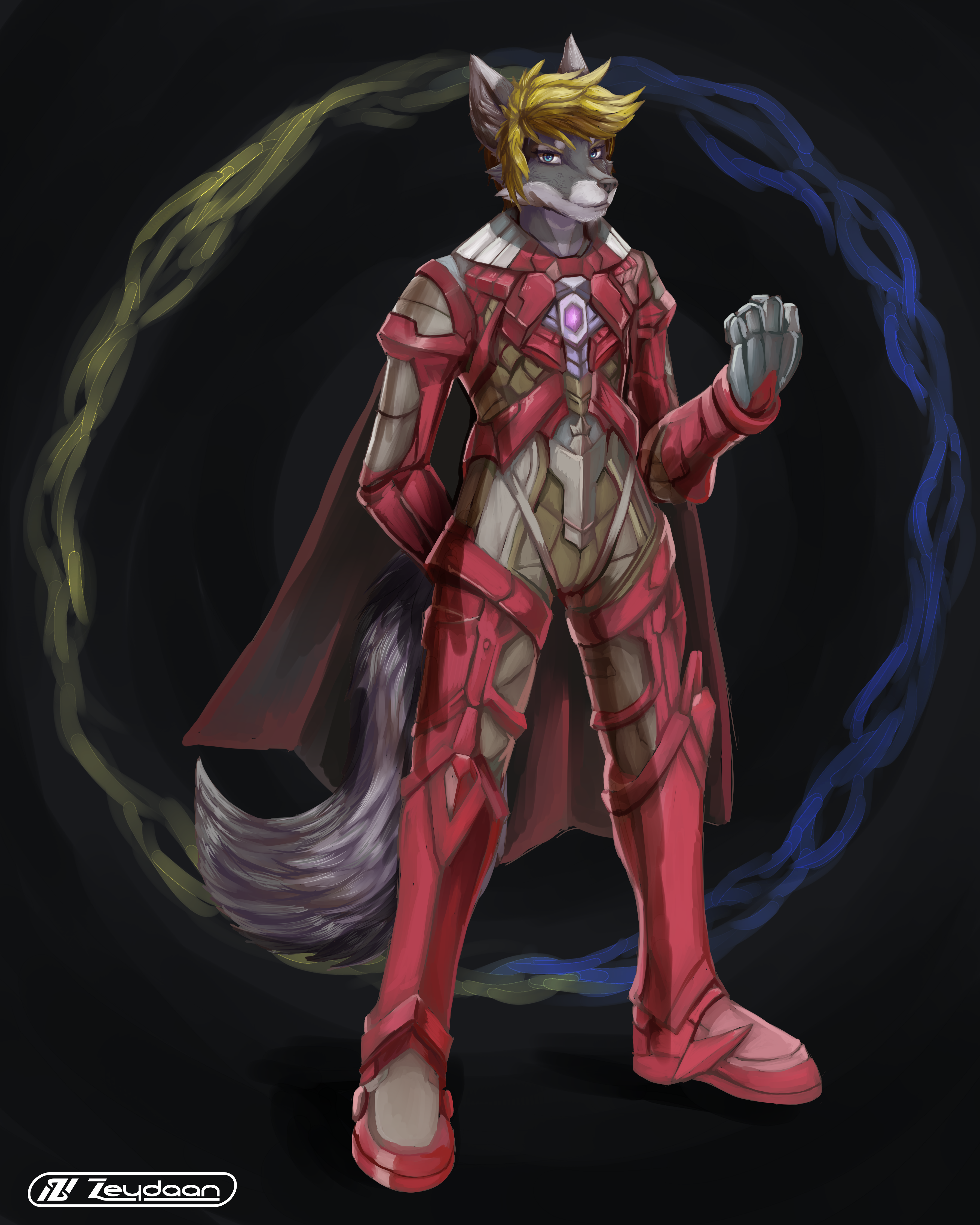 Meri as a Moebius, wearing the full set of armor.