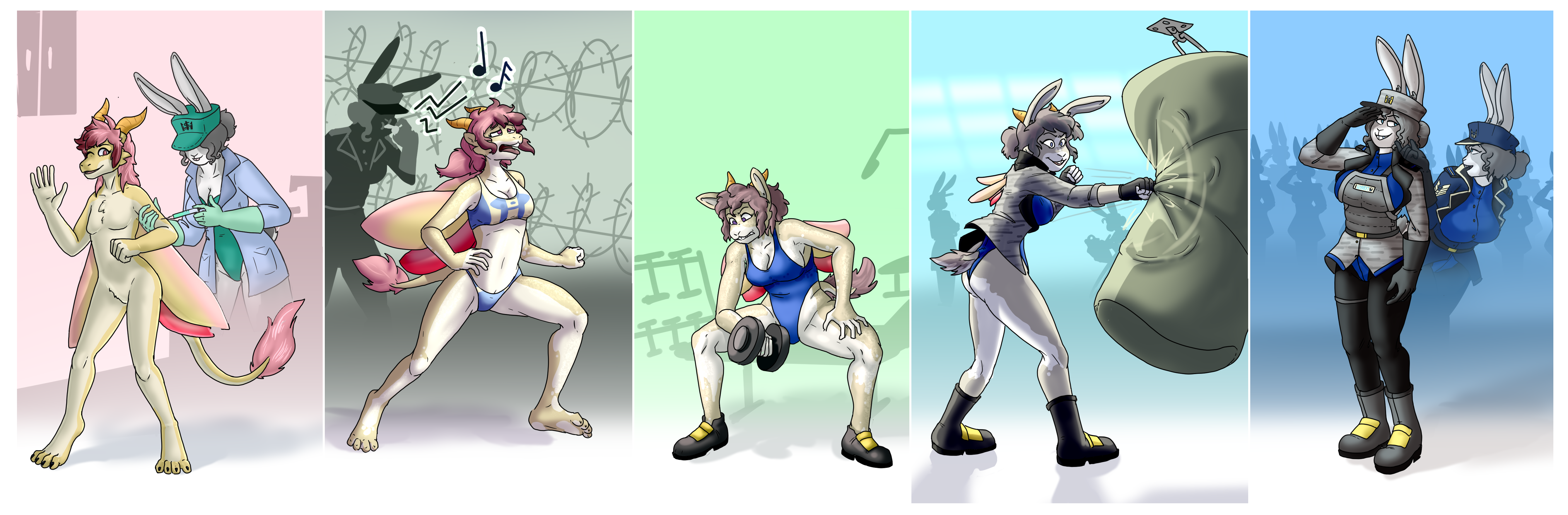 Isabella training and transforming into Mirabelle, the security rabbit.