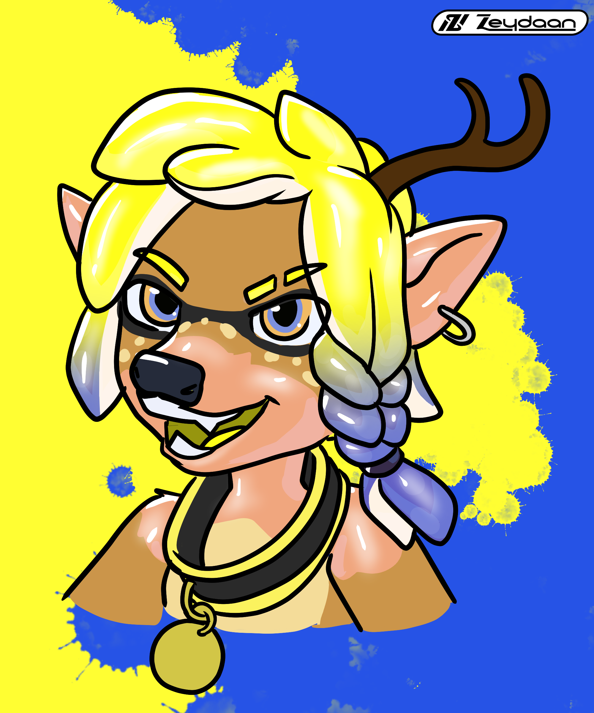 Rossy turning into the Inkling Girl from Splatoon 3, their collar outgrowing them.