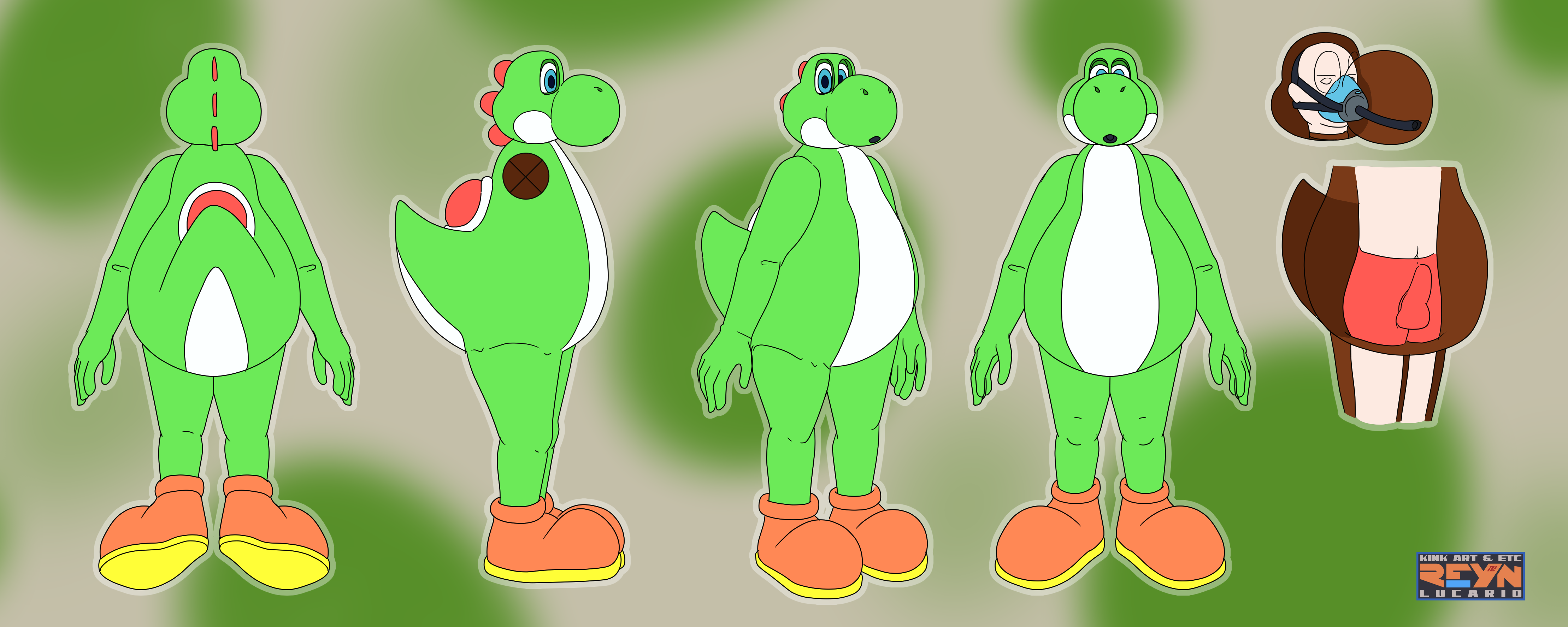 Reference sheet of an inflatable Yoshi suit