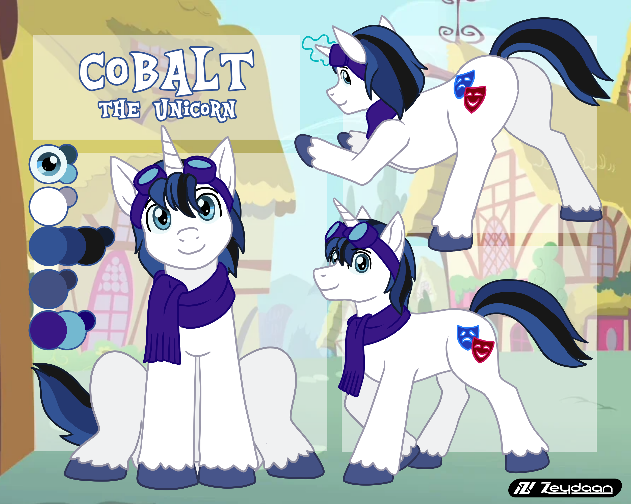 Reference sheet for Cobalt the Unicorn, a MLP styled pony