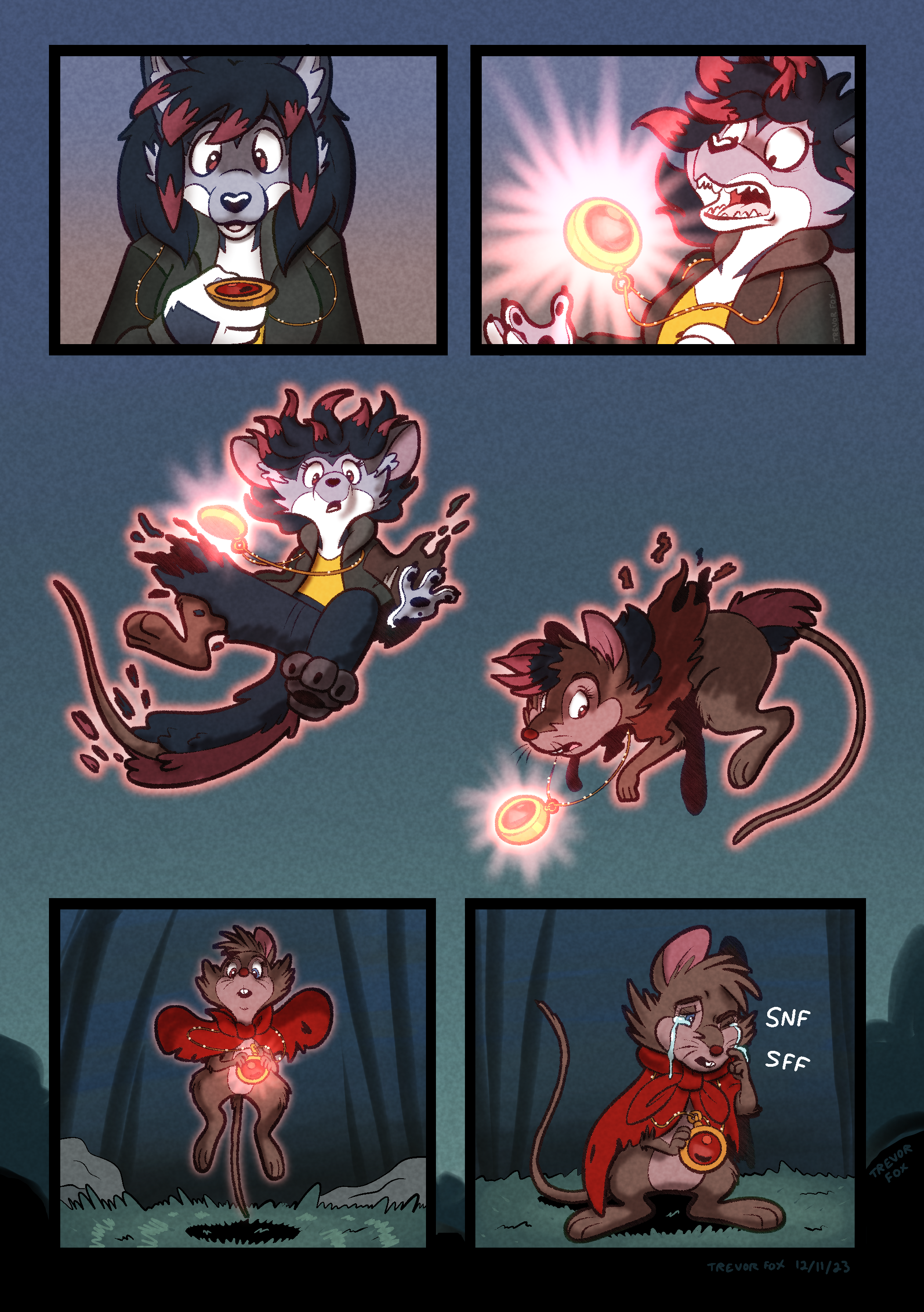 Zeydaan touching the unlocking amulet and transforming into Mrs. Brisby.