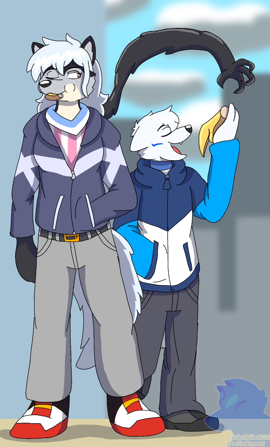 Jake Barker eating a new york pizza, while Zeydaan Athena the symbiote reaches a goopy hand over to snatch the slice.