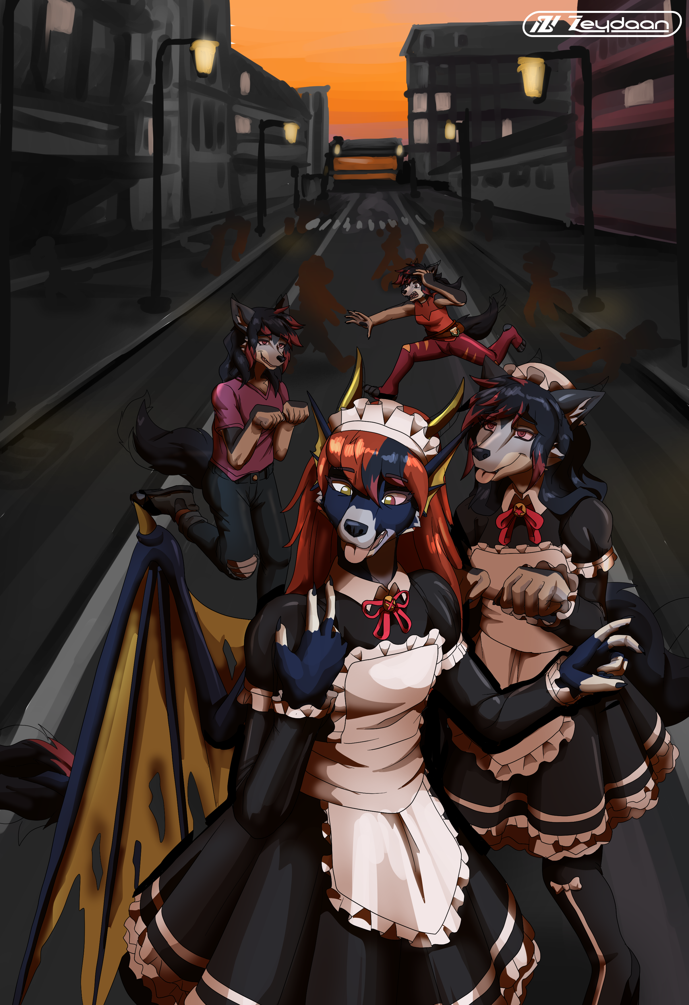Blue looking at her hand as she and numerous others transform into Zeydaan. The original runs around frantically.