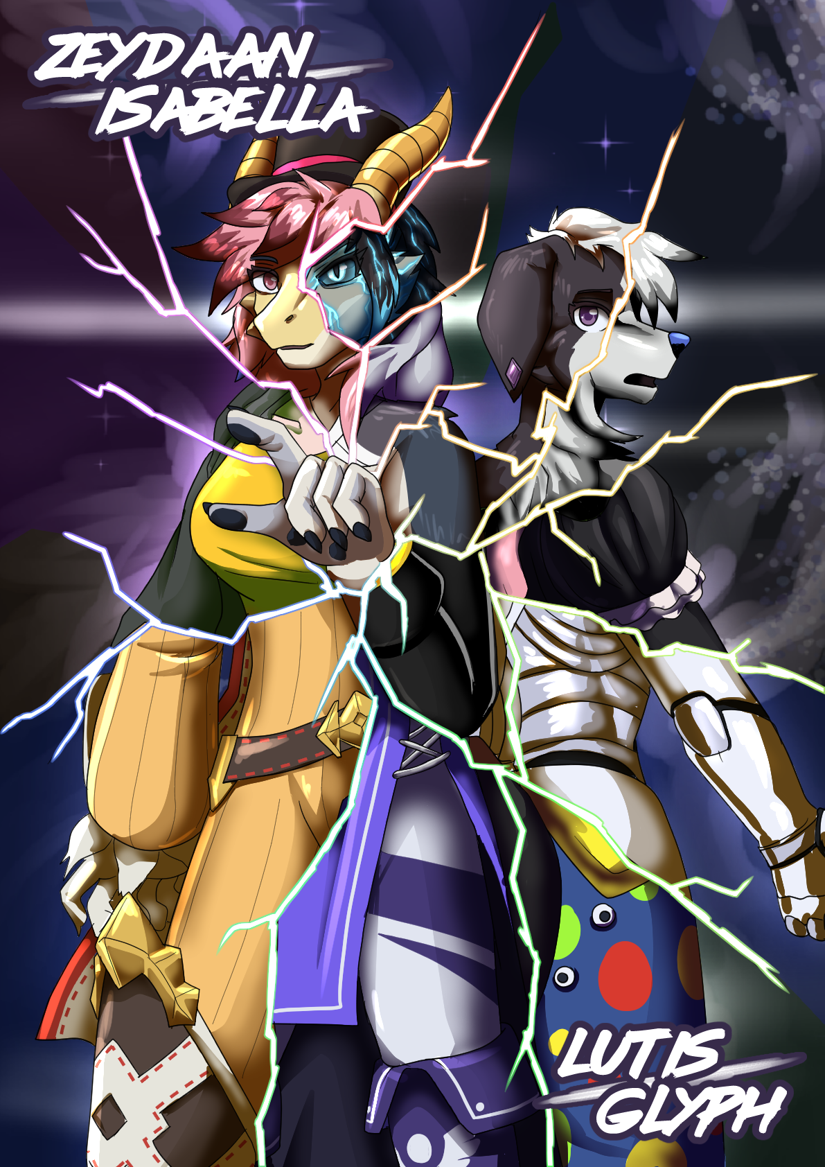 Zeydaan/Isabella and Glyph split across various realities appearing as different characters in the cracks.