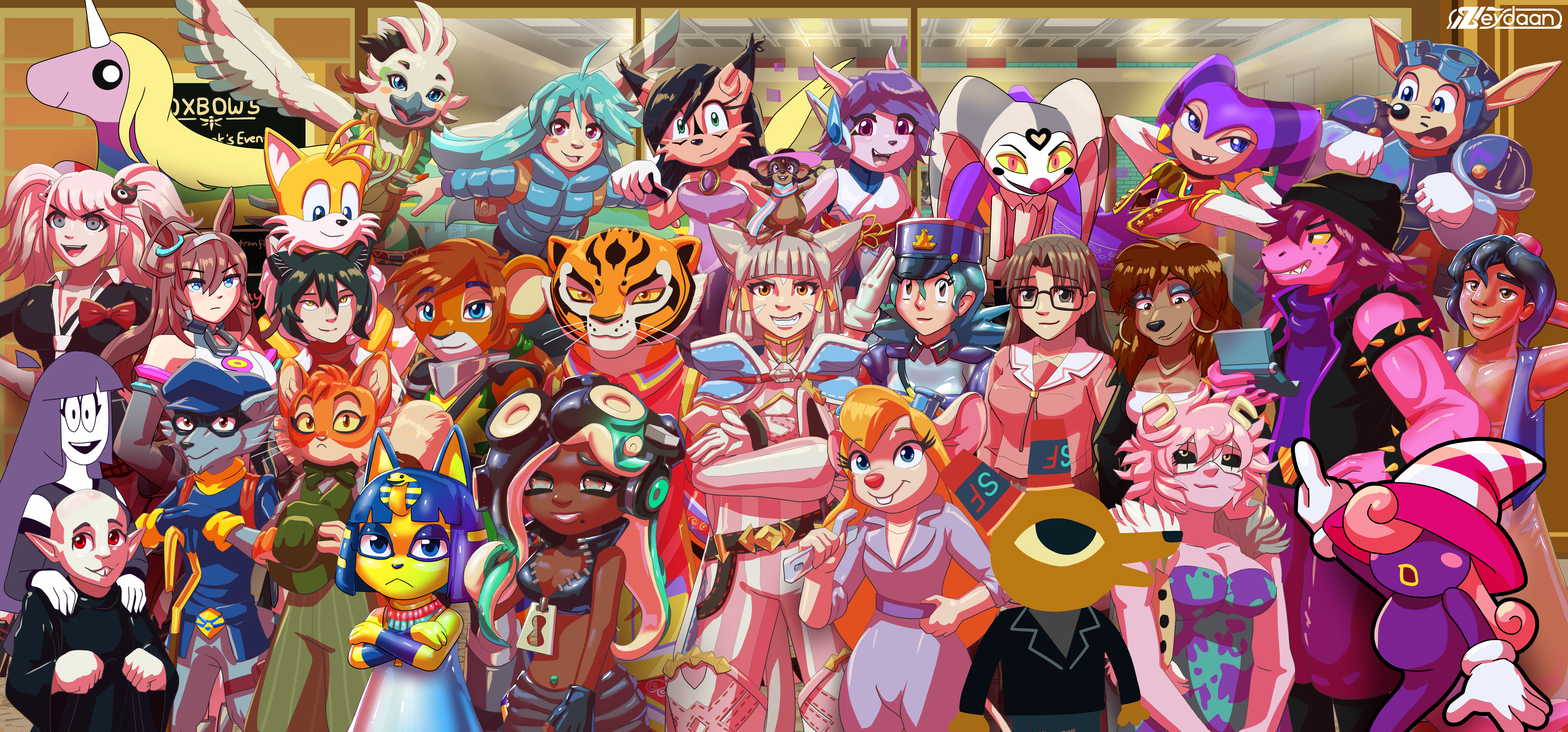 Twimp group picture with everyone standing outside fully transformed into an ecclectic bunch of different characters.