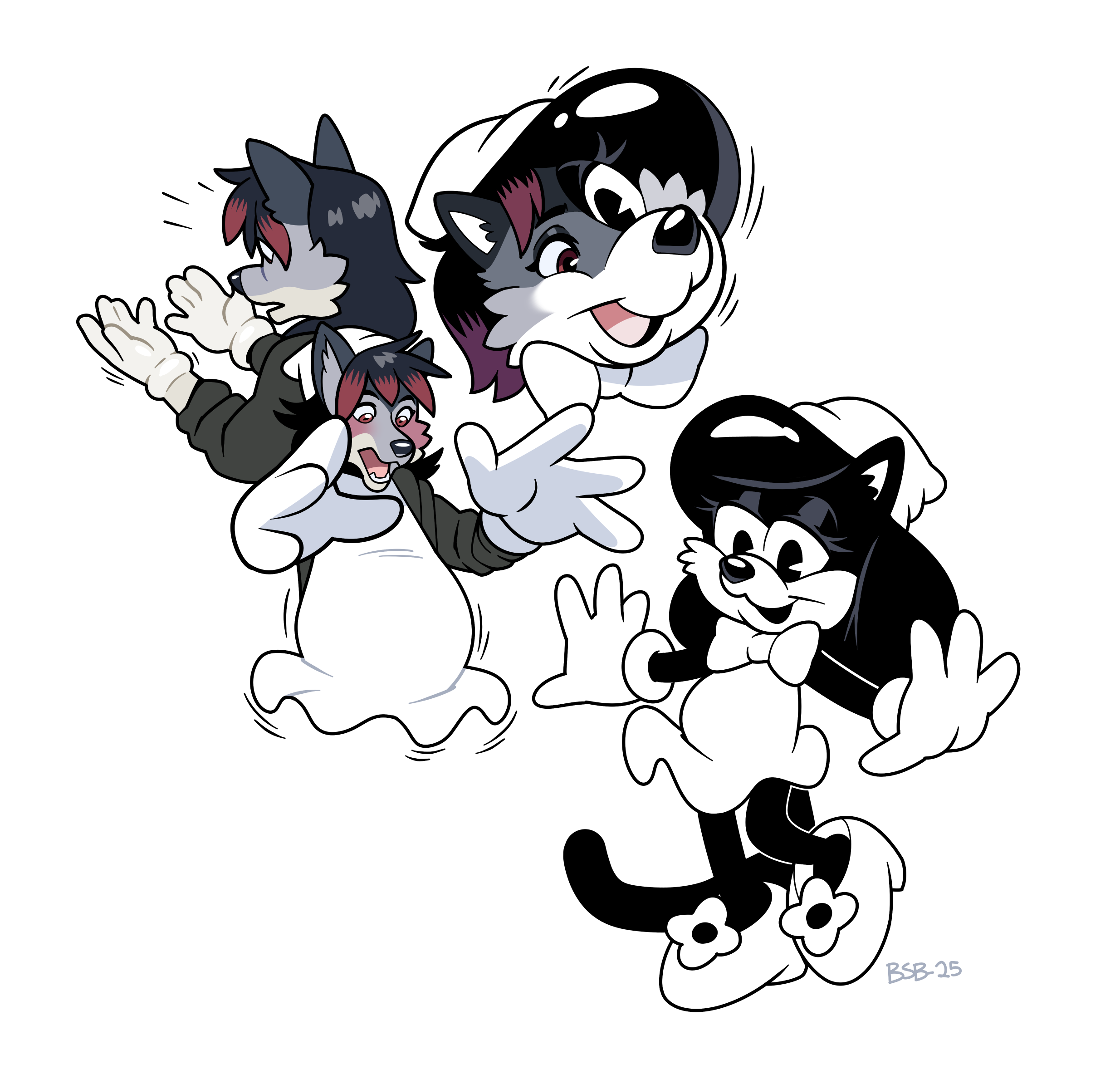 Zeydaan with Toony glove hands, before her body swells more toony clothing and her head expands into a cartoon cat's, before happily dancing fully transformed.