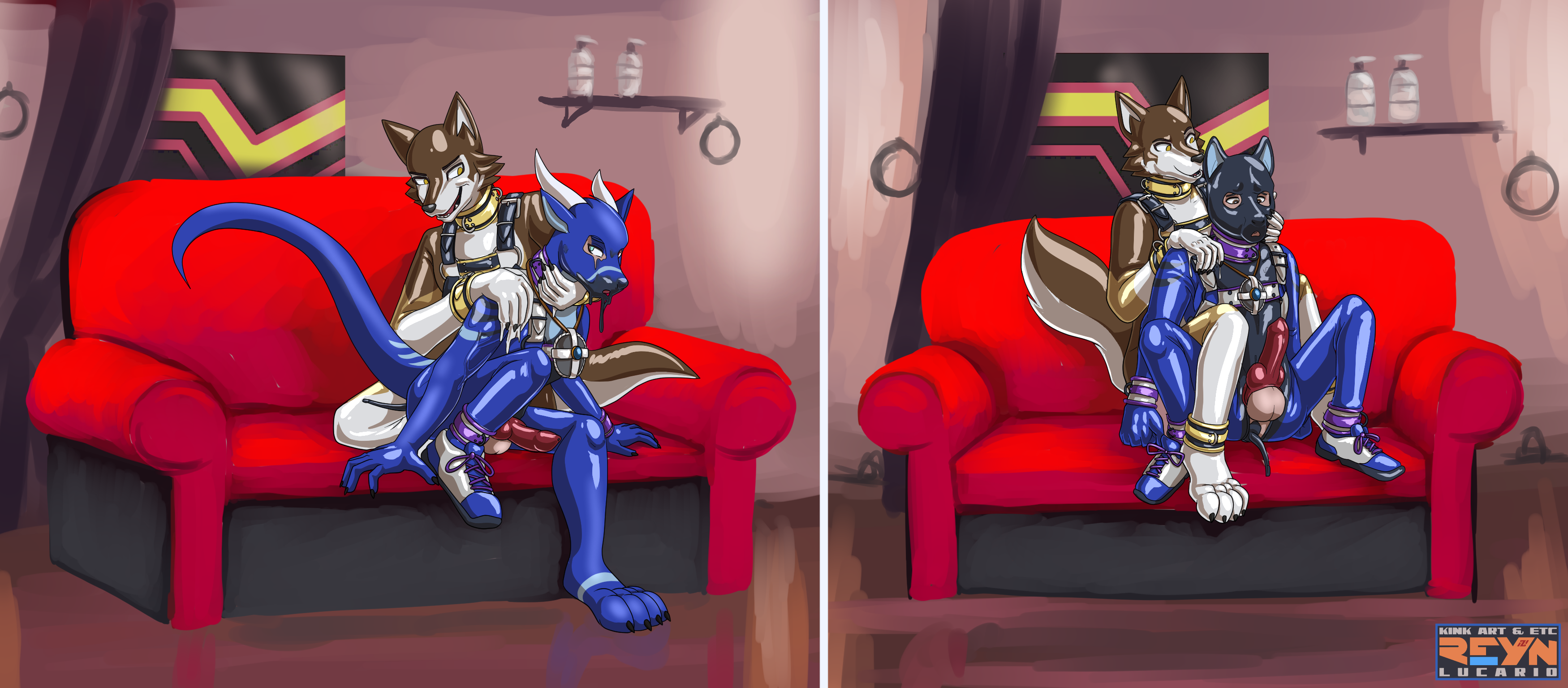 Paktani the rubber wolf turning Matt the dragon into a human rubber pup.
