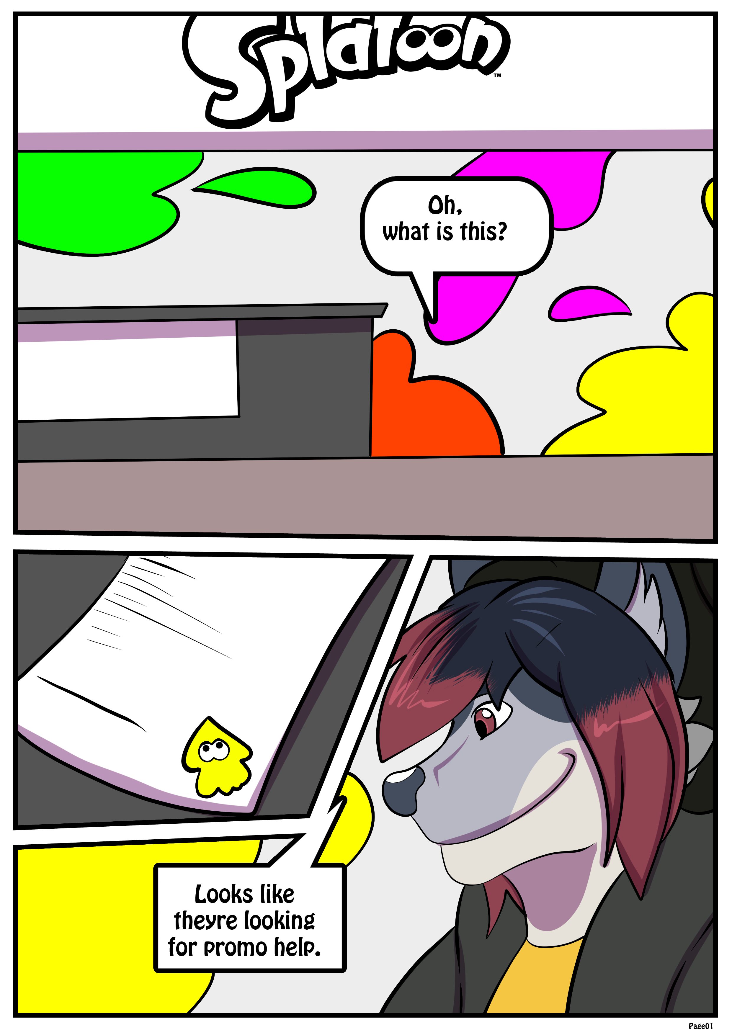 Zeydaan approaching a Splatoon stand to help out the team "Oh, what is this?" "Looks like they're looking for promo help."