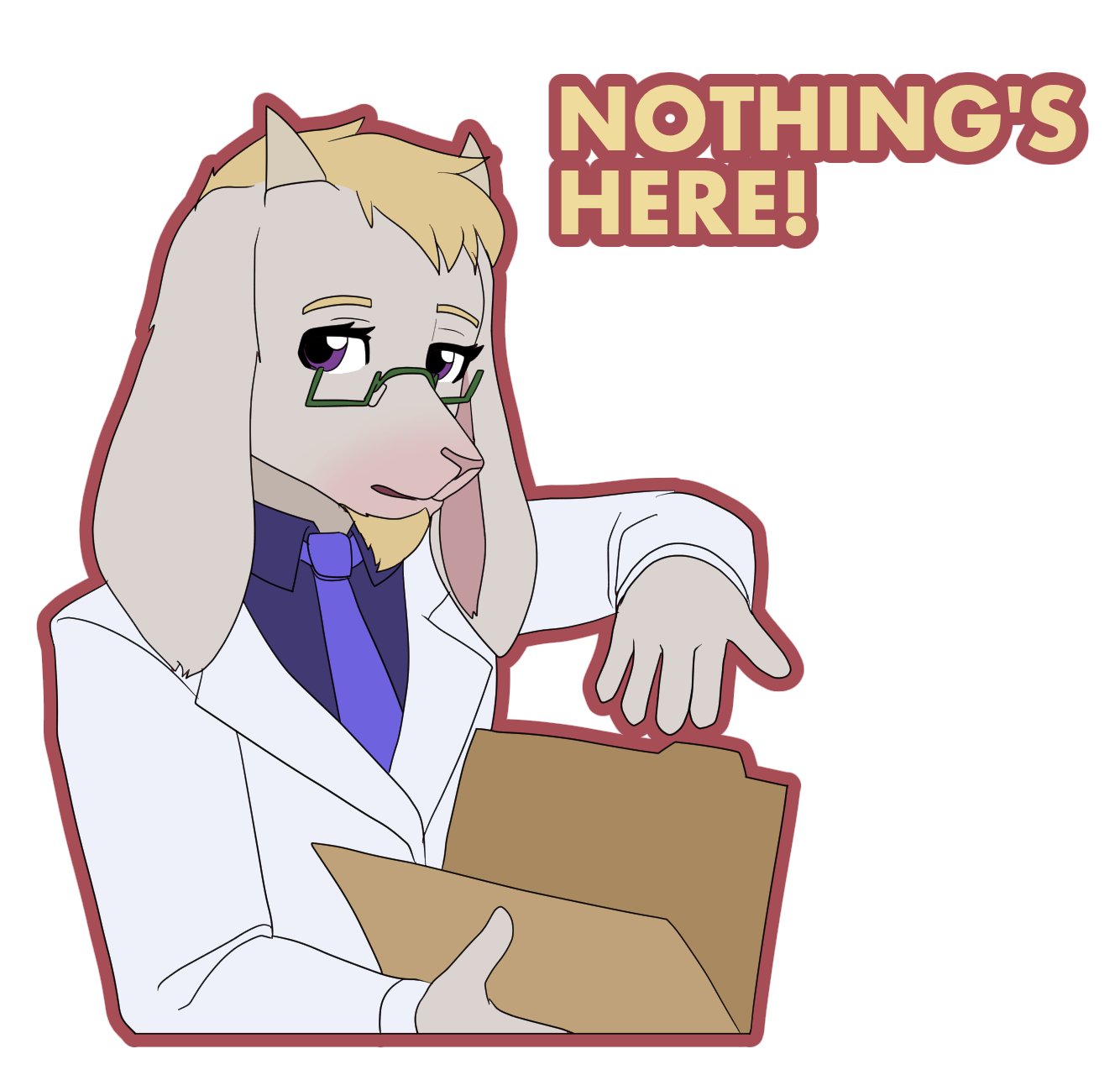 Dr. Asriel looking into a folder 'Nothing's here!'