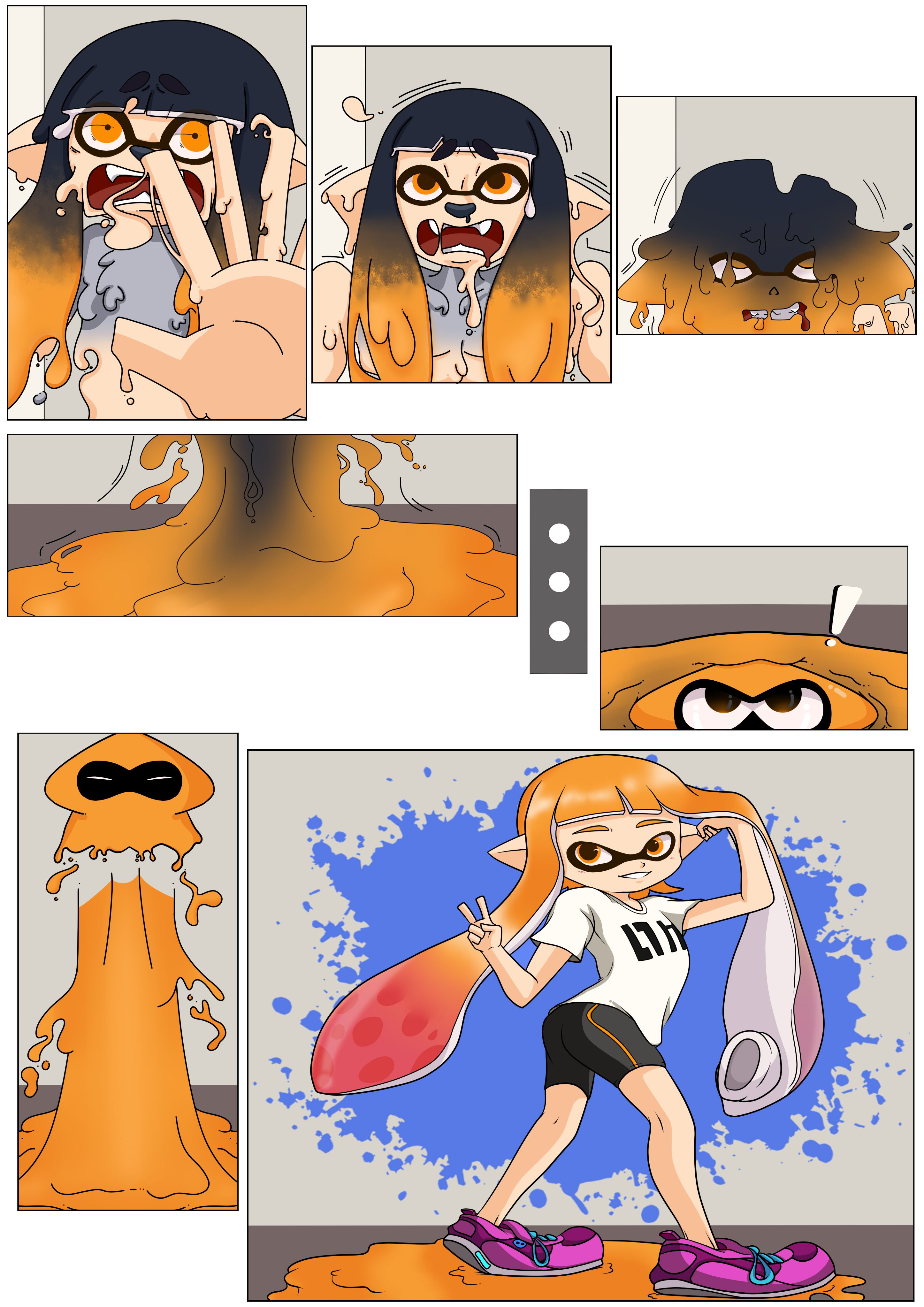 Zeydaan screams as she melts into ink, before emerging as a full inkling girl.