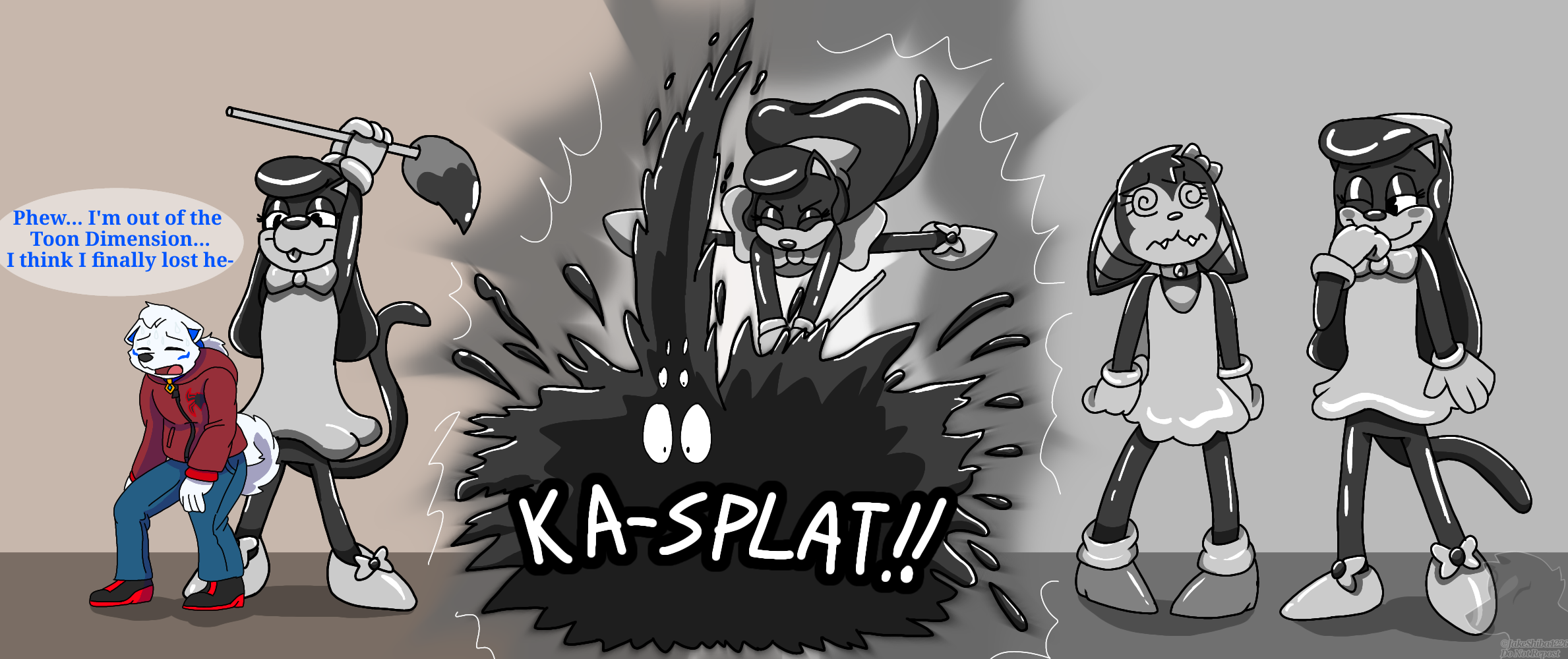 Mimsy turning Jake into a toony bat "Phew... I'm out of the Toon Dimension... I think I finally lost he-" "KA-SPLAT!!"