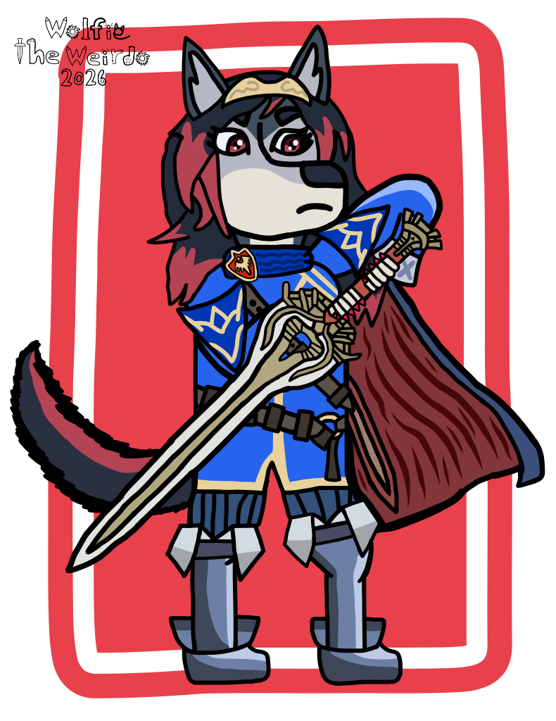 Zeydaan dressed as Lucina, wielding her falchion.
