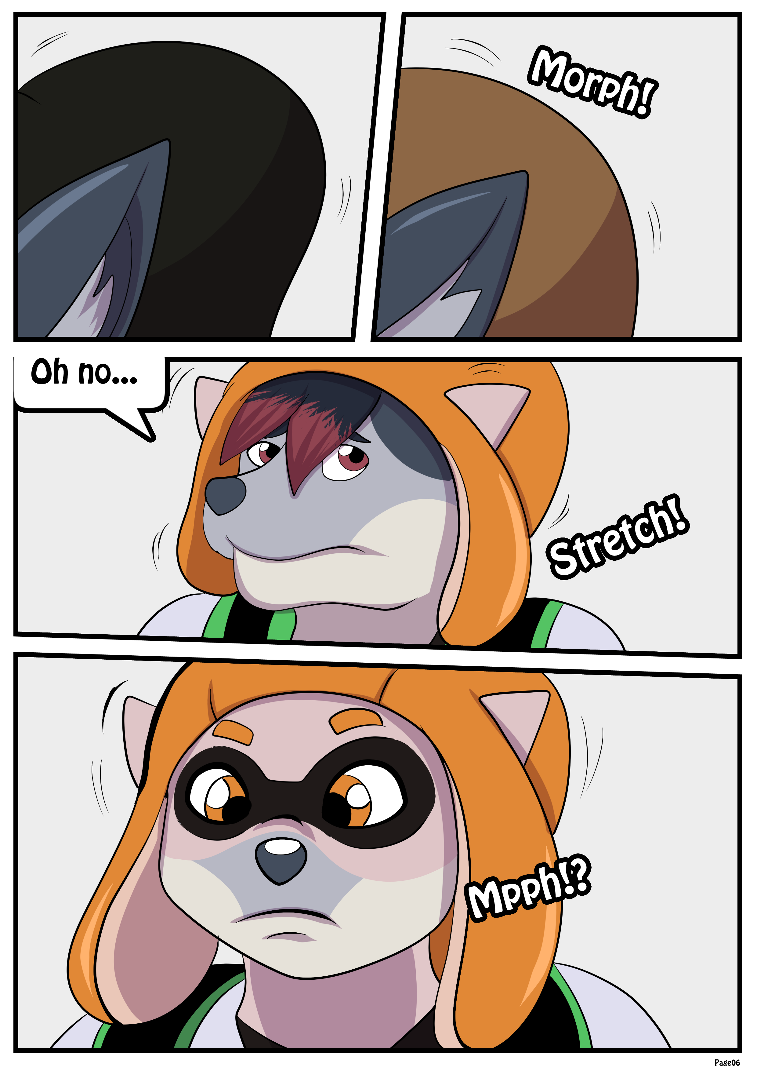 Zeydaan's beanie turns into a costume tentacle as her hair becomes tentacles and muzzle shrinking away "Oh no..."