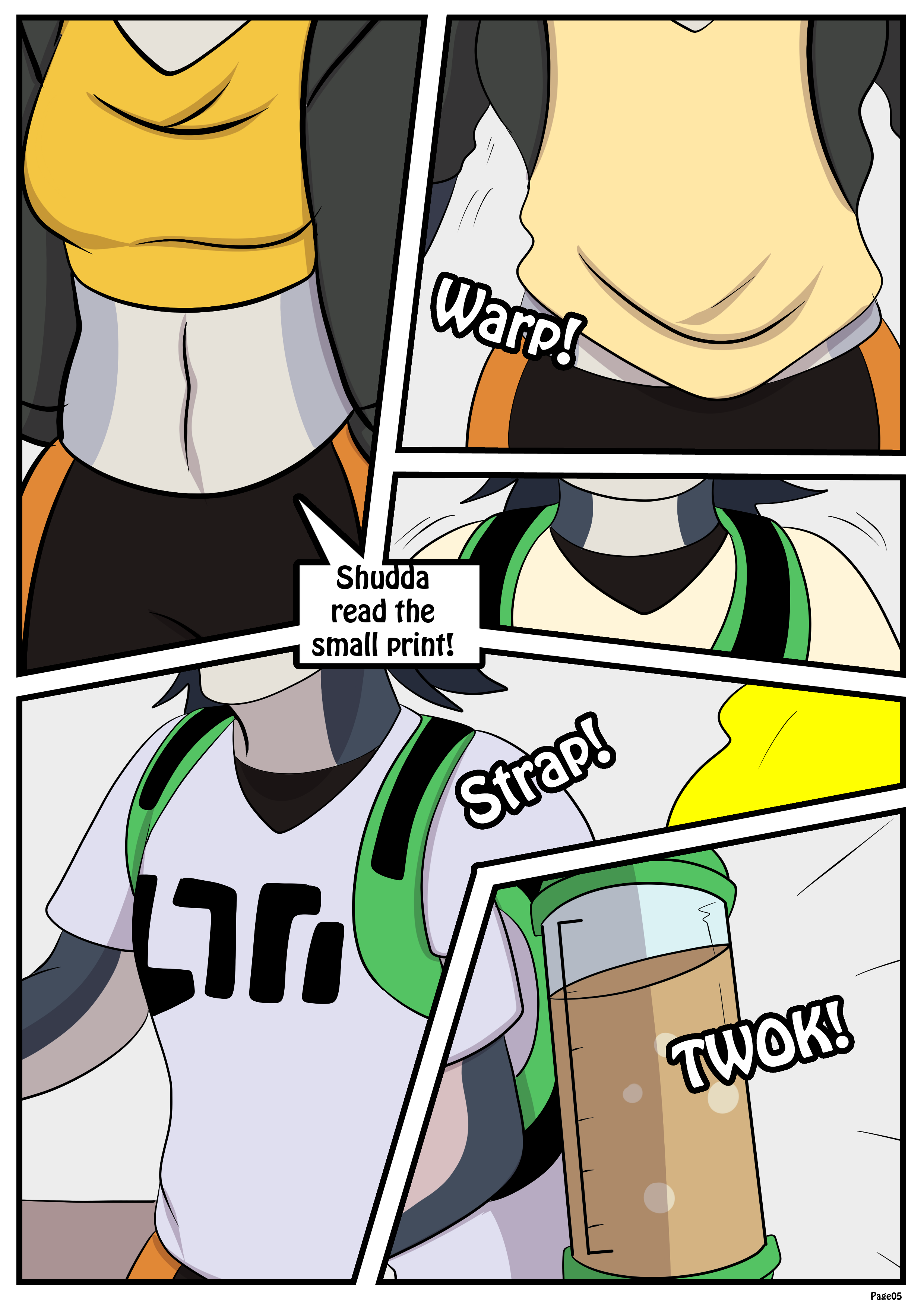 Zeydaan's clothes continue to change, shirt expanding and changing materials while an ink tank straps to her back "Shudda read the small print!"