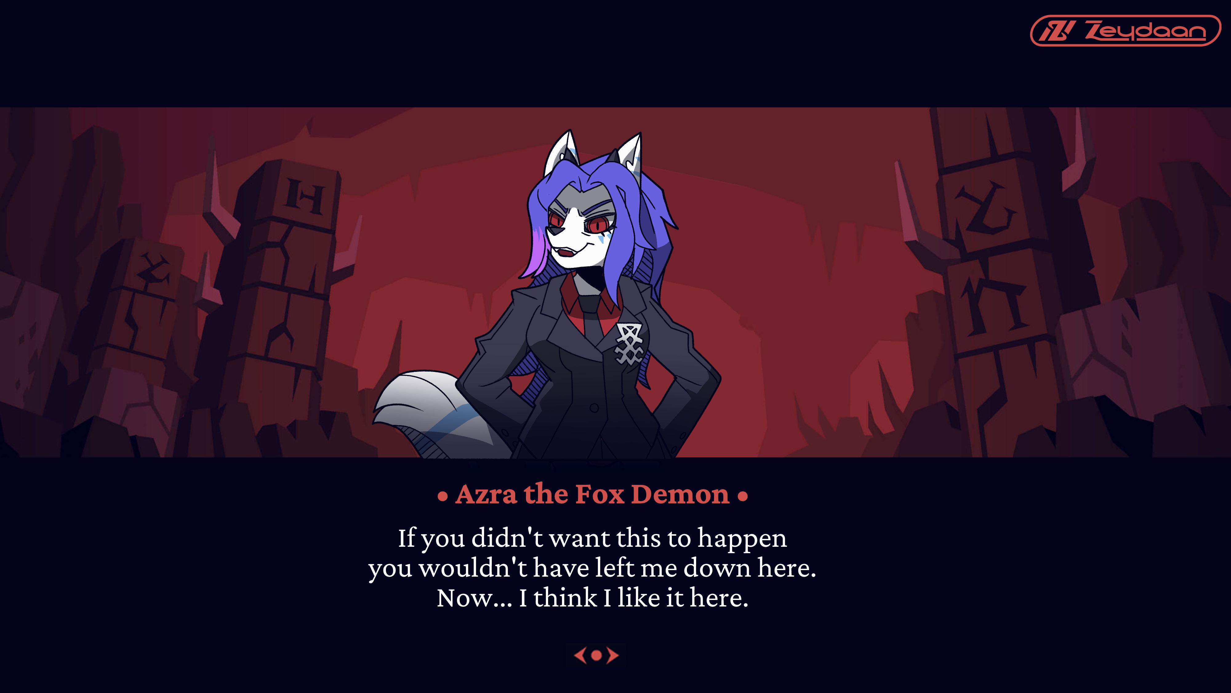 Azra turning into a helltaker demon "Azra the Fox Demon: If you didn't want this to happen you wouldn't have left me down here. Now... I think I like it here."