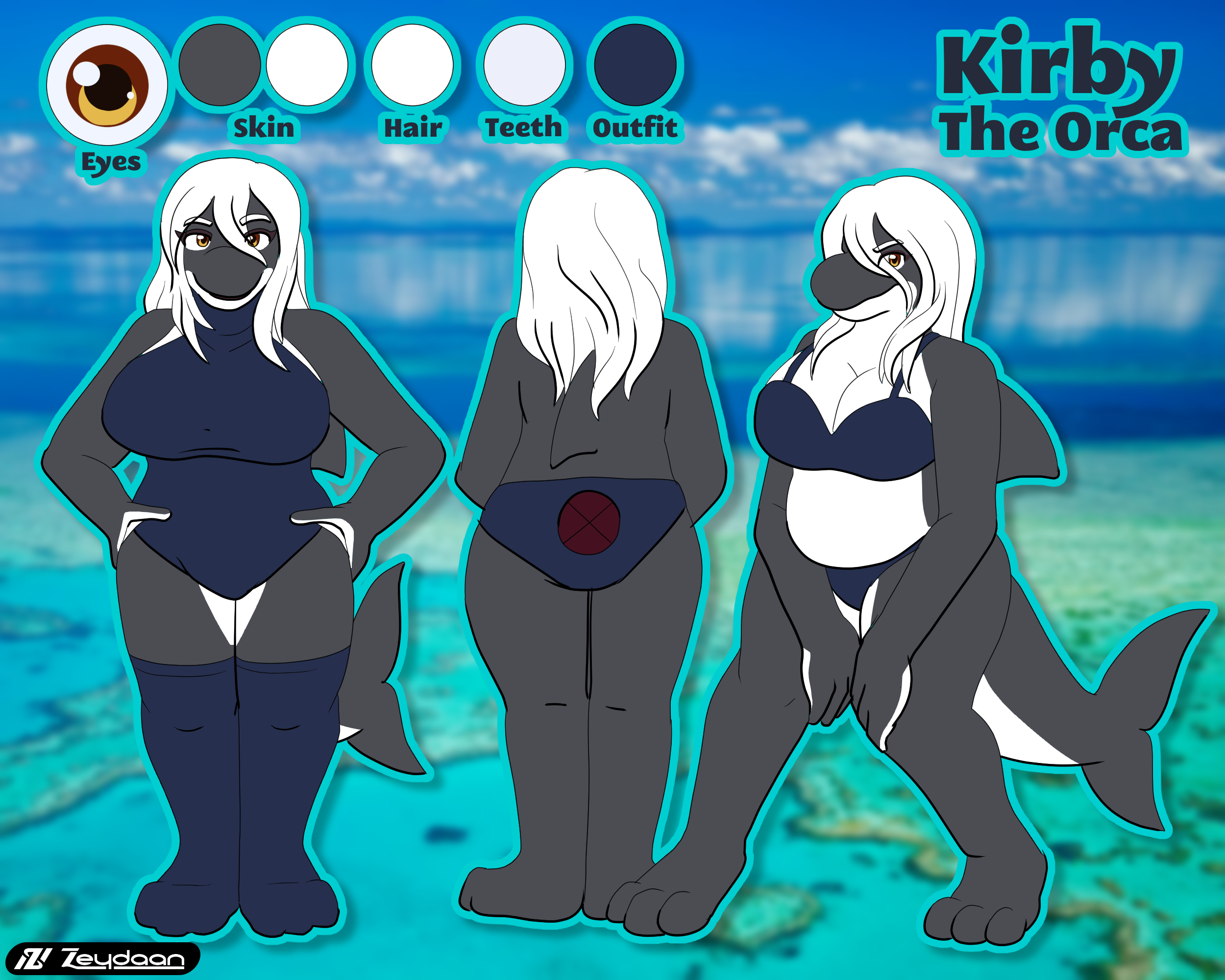 Reference sheet of an Orca version of Kirby the Dragon
