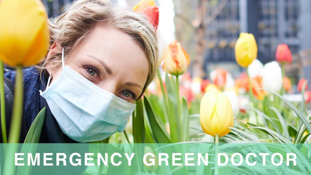 Juliette in a face mask among tulips in New York City