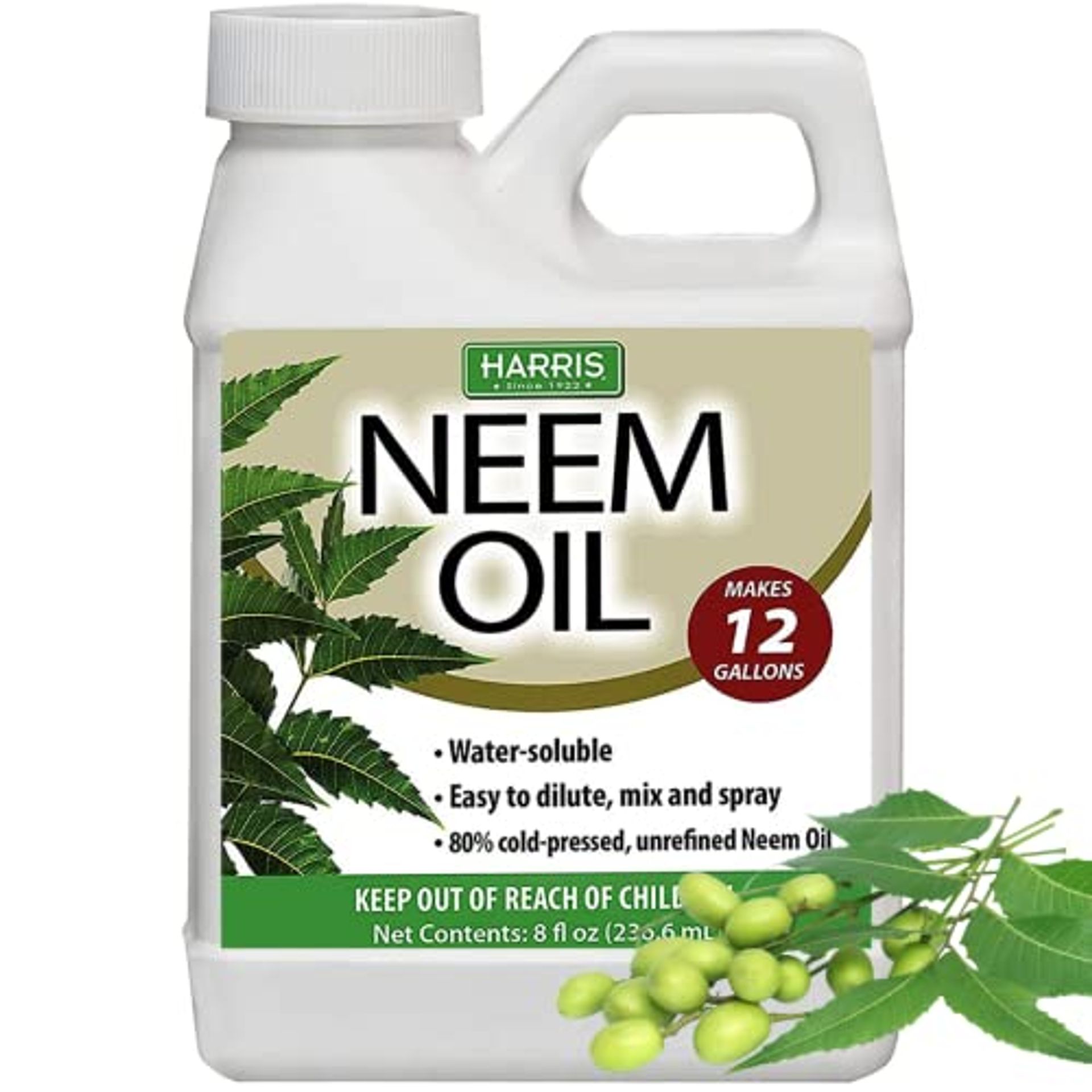 HARRIS Neem Oil Cold Pressed Water Soluble Concentrate, Makes 12 Gallons, 8oz NEEM-8C