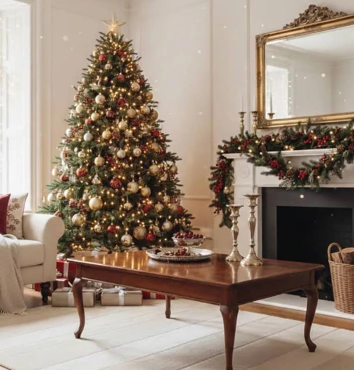 Tidy living room with holiday decorations