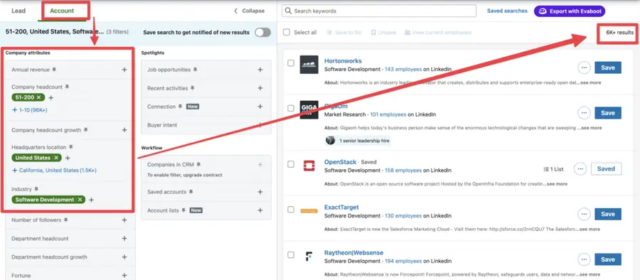 split sales navigator account search