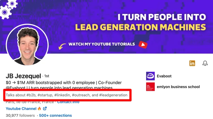 Hashtags in profile example