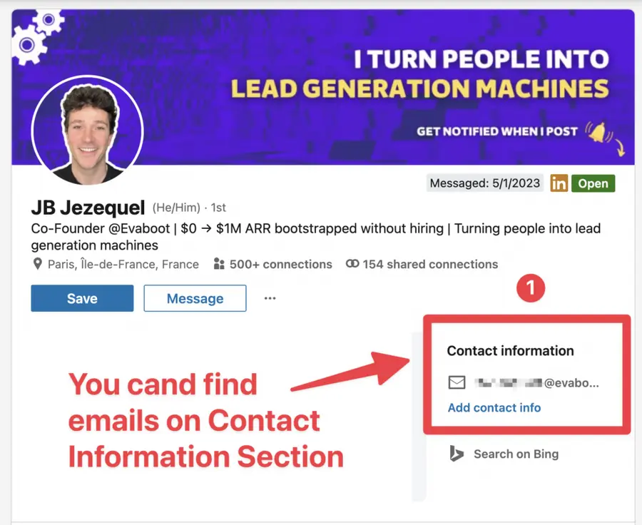 get emails from sales navigator on contact information setion