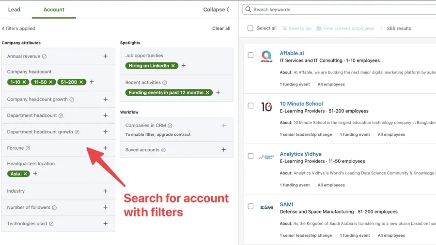 LinkedIn Sales Navigator account based marketing targeting