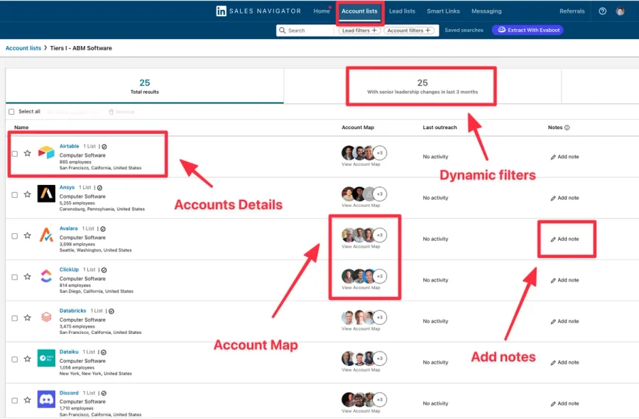 account list interface sales navigator