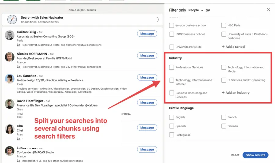 split linkedin searches