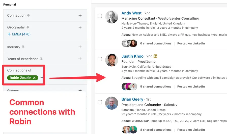how to use the advanced connections of filter on linkedin sales navigator