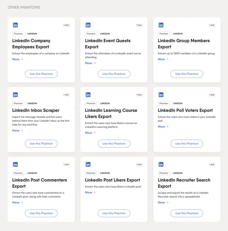 phantombuster linkedin scraper features