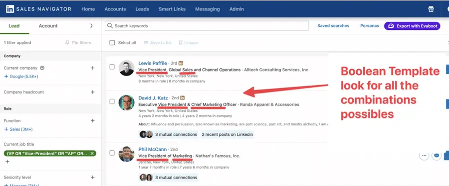 linkedin sales navigator boolean search