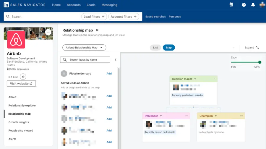Cartographies des relations Sales Navigator
