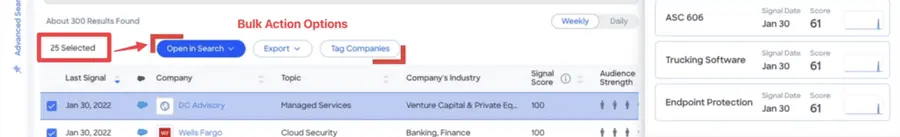bulk action on zoominfo