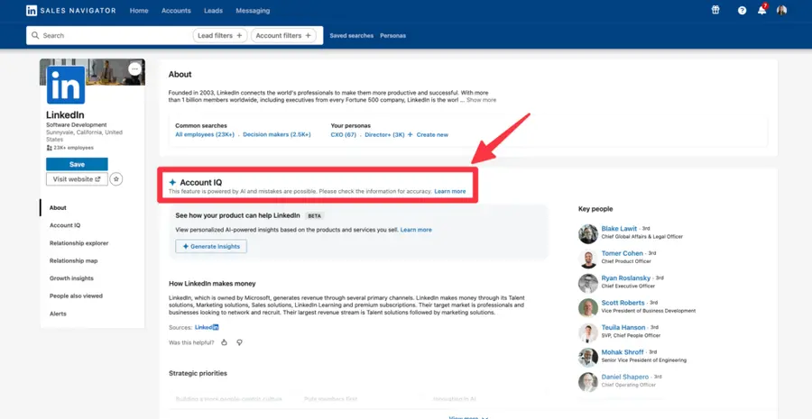 how to access account IQ in sales navigator