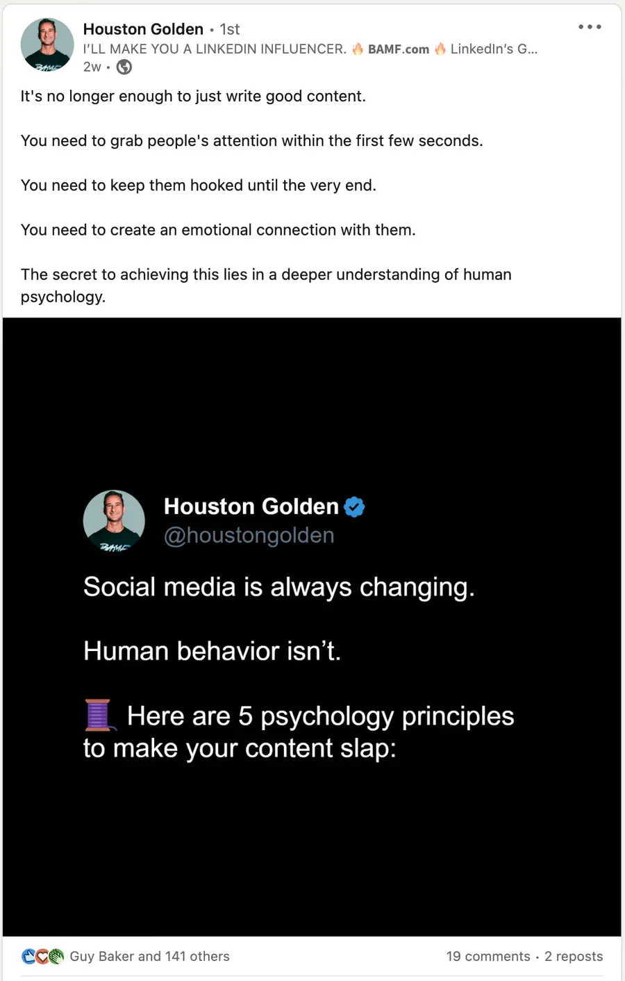 Houston Golden LinkedIn post