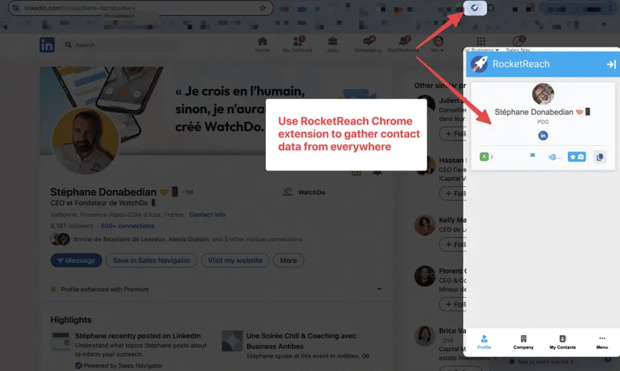 rocketreach Chrome Extension to find emails 