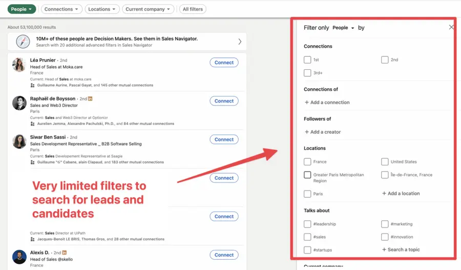 linkedin basic search filters