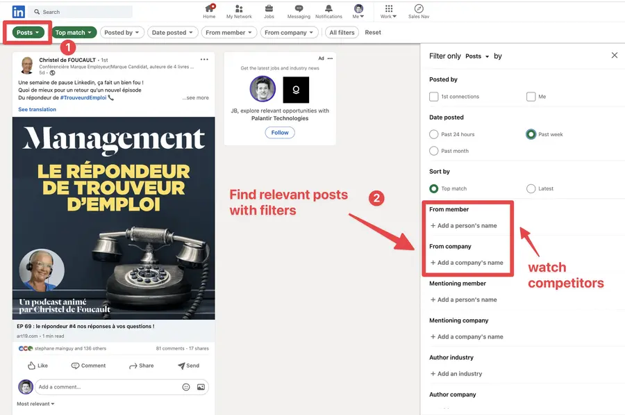 how to search for linkedin post for sales prospecting