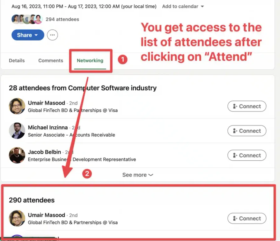 export linkedin event attendees