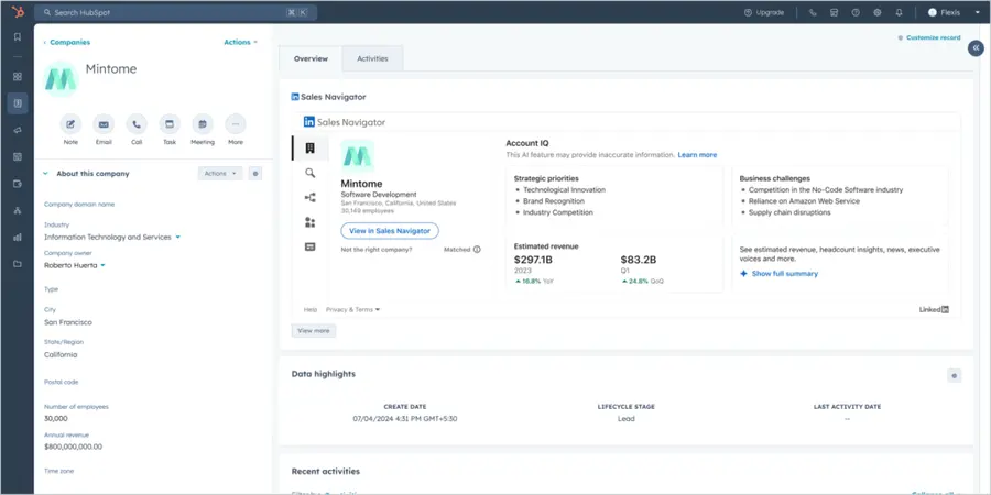 linkedin account iq crm integration