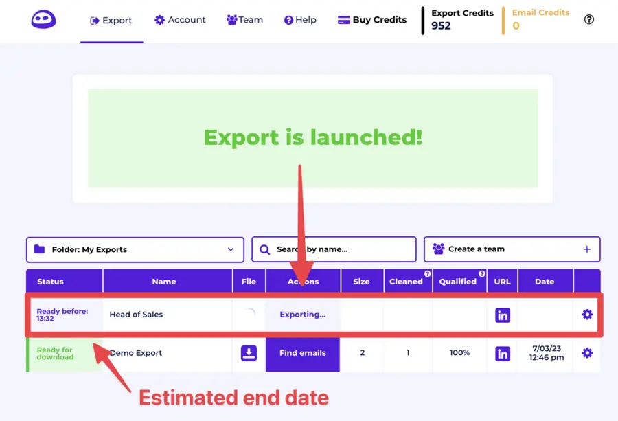 запуск экспорта Sales Navigator