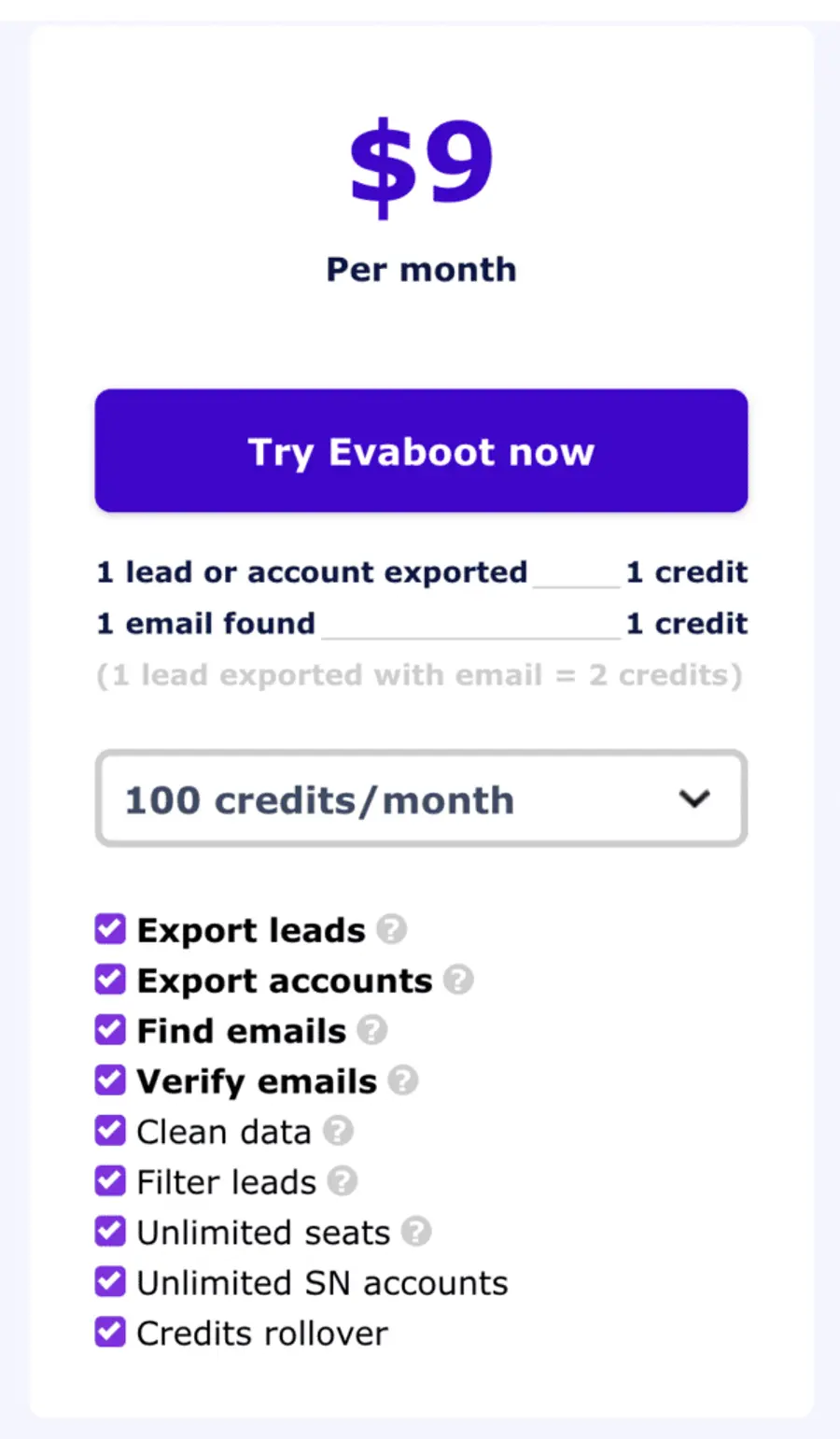 evaboot pricing to export lead from linkedin sales navigator 