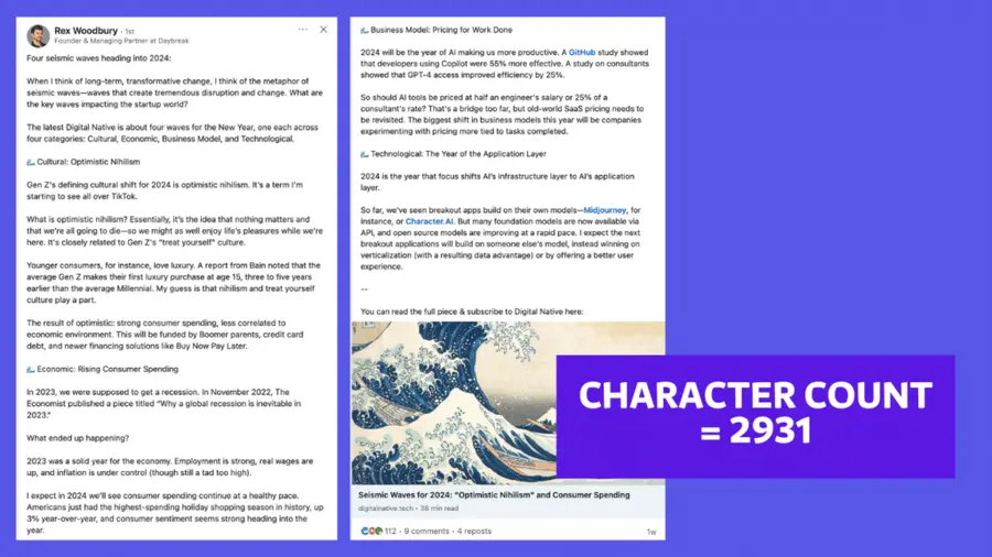 linkedin character count is up to 3000 characters