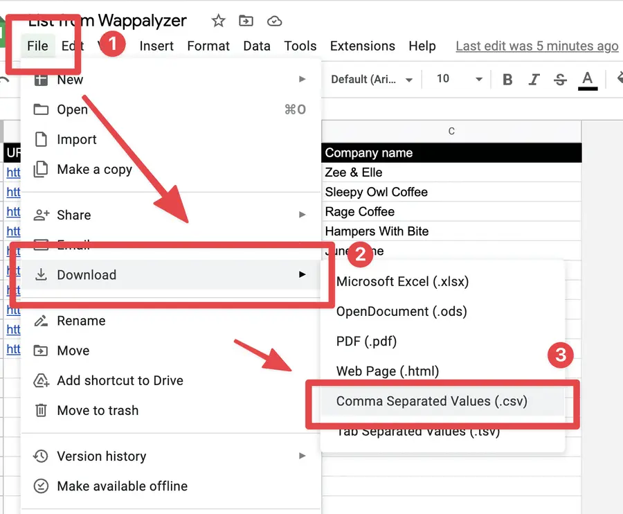 download e commerce companies google sheet