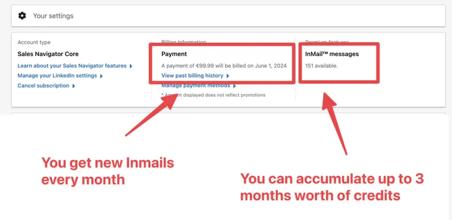 check inmail credits and cummulate them for 3 months
