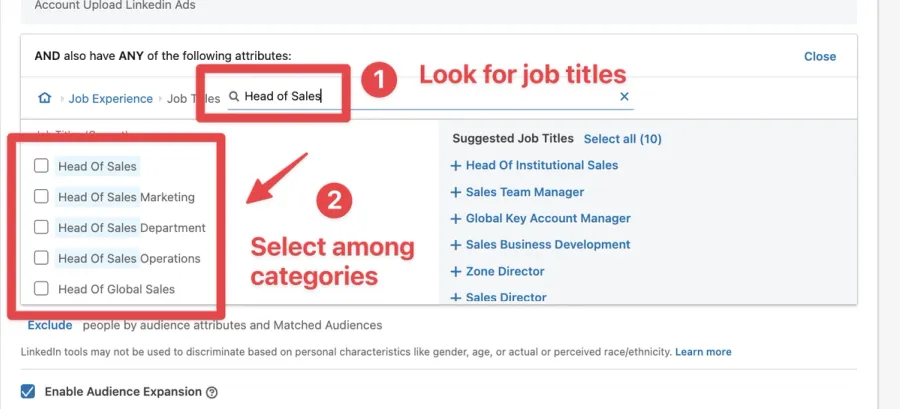 job title suggestions linkedin ads