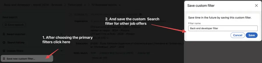 save custom filters on linkedin recruiter
