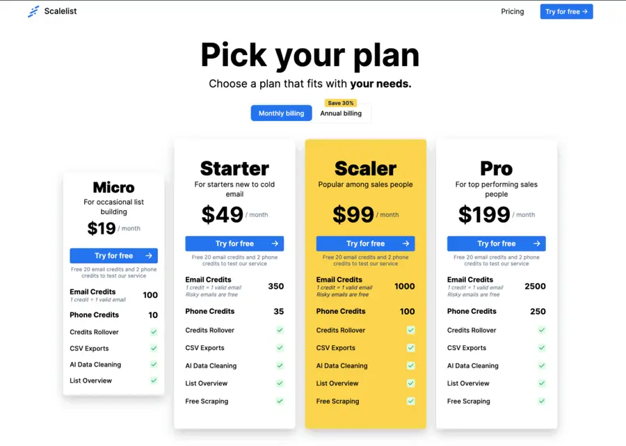 scalelist pricing
